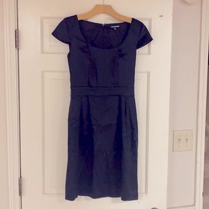 Black satin capped sleeve dress